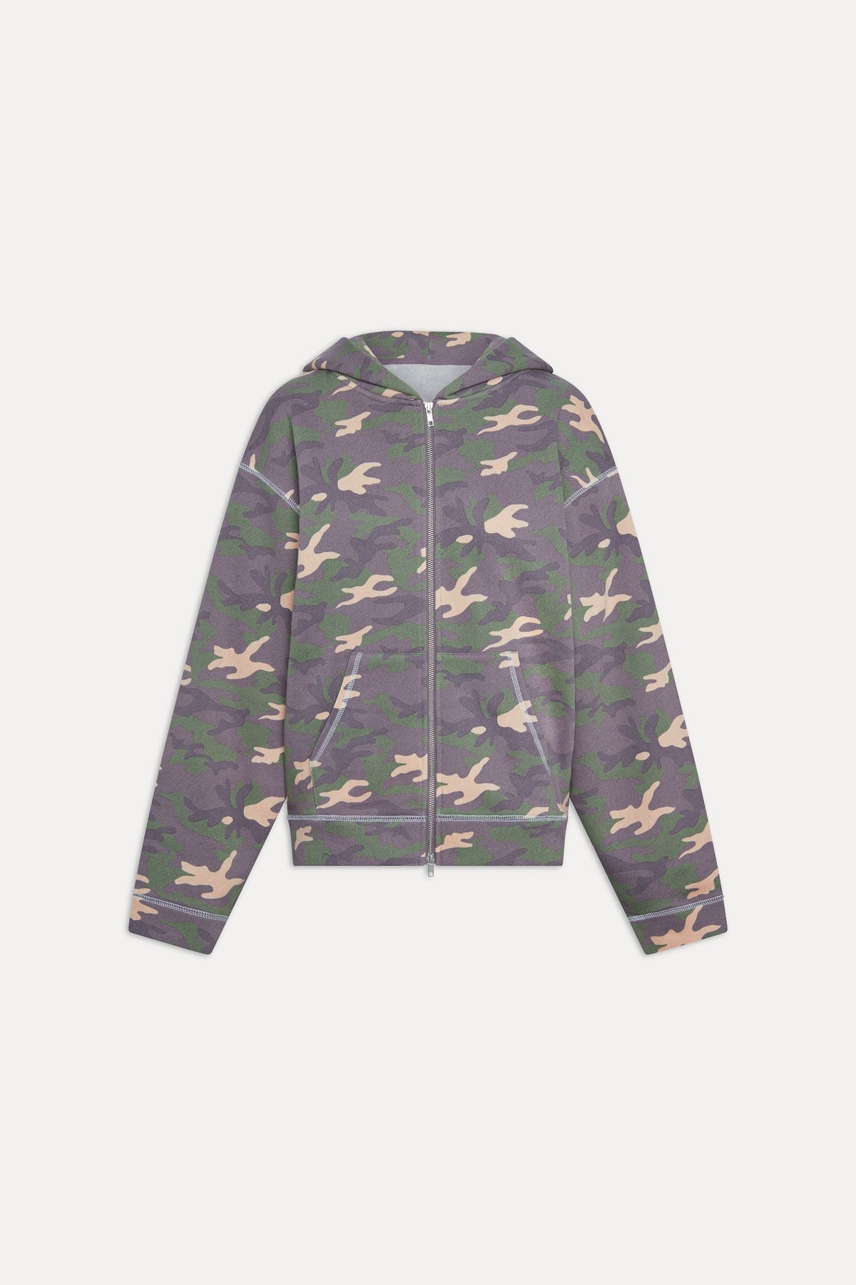 Frankie's Bikinis Drew Terry Zip Up Hoodie in Classic Camo