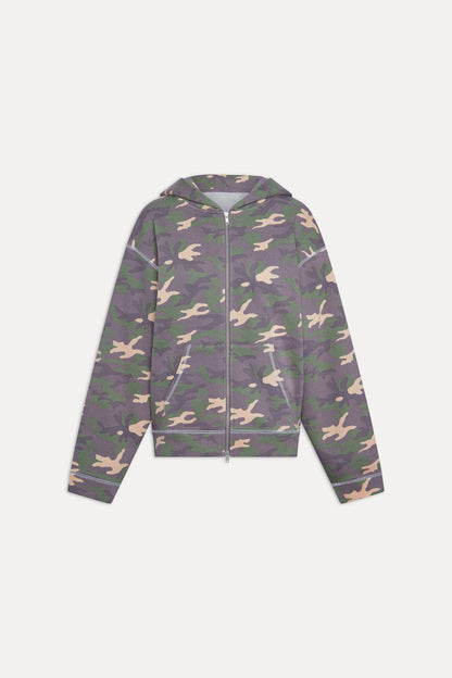Frankie's Bikinis Drew Terry Zip Up Hoodie in Classic Camo