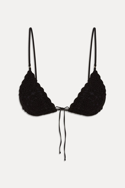 Frankie's Bikinis Elena Crochet Shine Bikini Top in Black