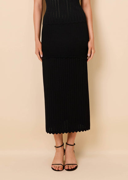 Solid & Striped Amara Skirt Ribbed Pointelle in Noir
