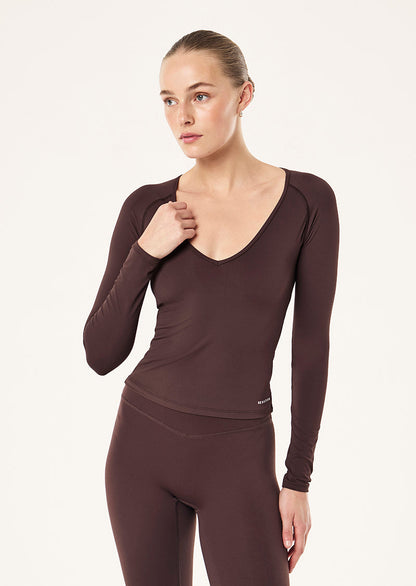 P.E Nation Foundation V Neck Long Sleeve Top in Dark Plum