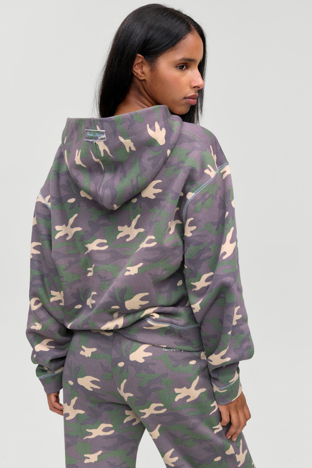 Frankie's Bikinis Drew Terry Zip Up Hoodie in Classic Camo