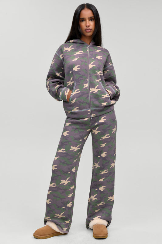 Frankie's Bikinis Drew Terry Zip Up Hoodie in Classic Camo