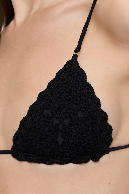 Frankie's Bikinis Elena Crochet Shine Bikini Top in Black