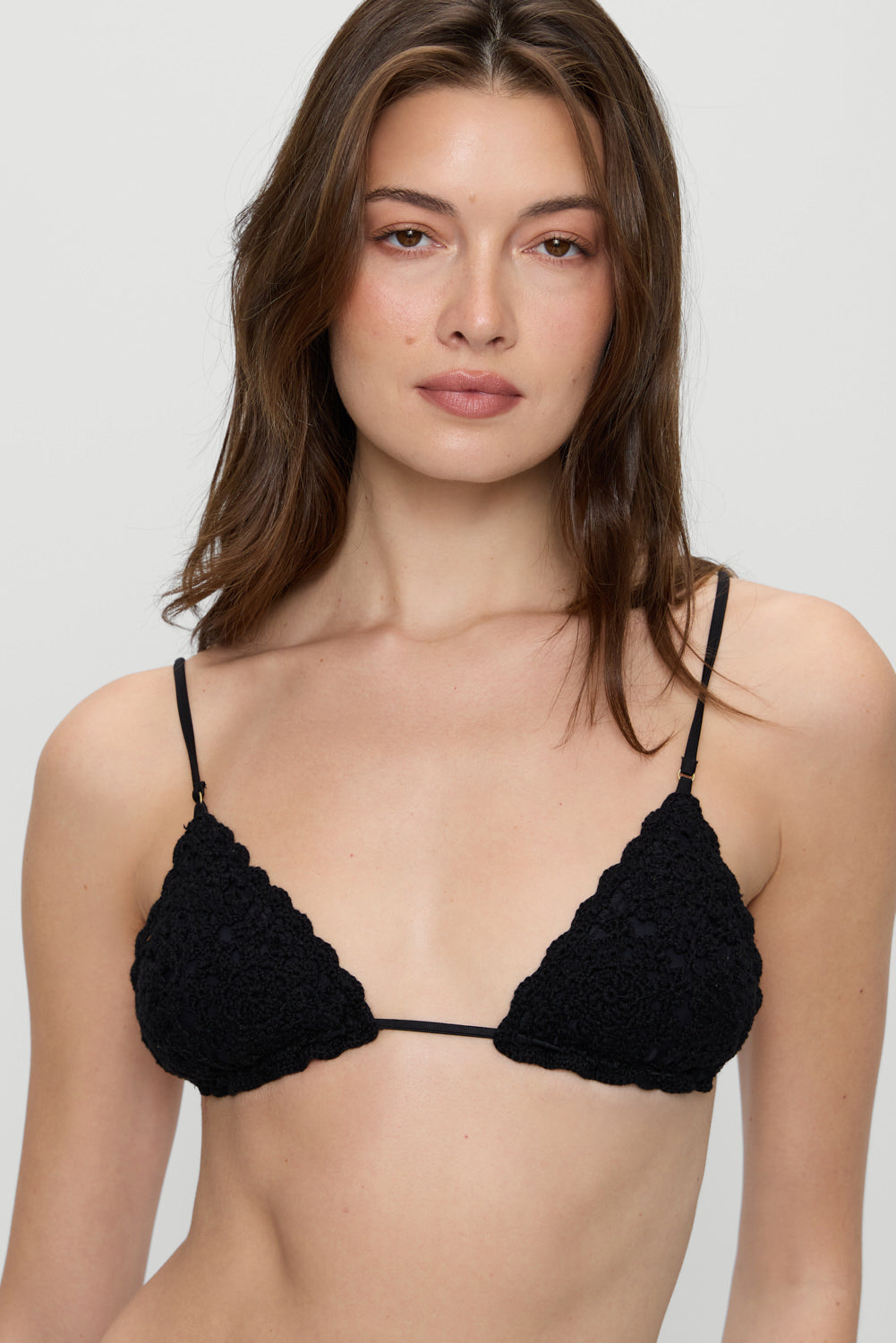 Frankie's Bikinis Elena Crochet Shine Bikini Top in Black