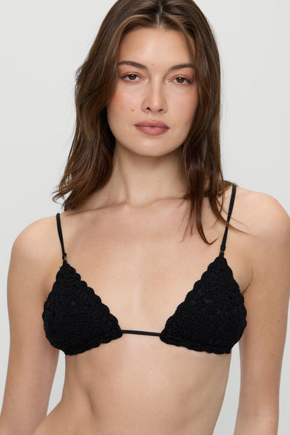 Frankie's Bikinis Elena Crochet Shine Bikini Top in Black