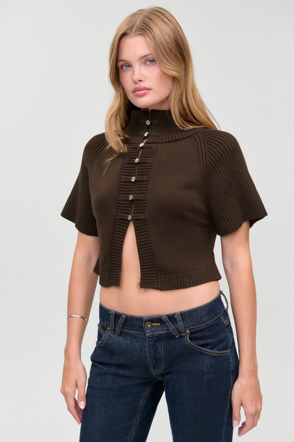 Frankie's Bikinis Everett Knit Cotton Cape in Chocolate Brown