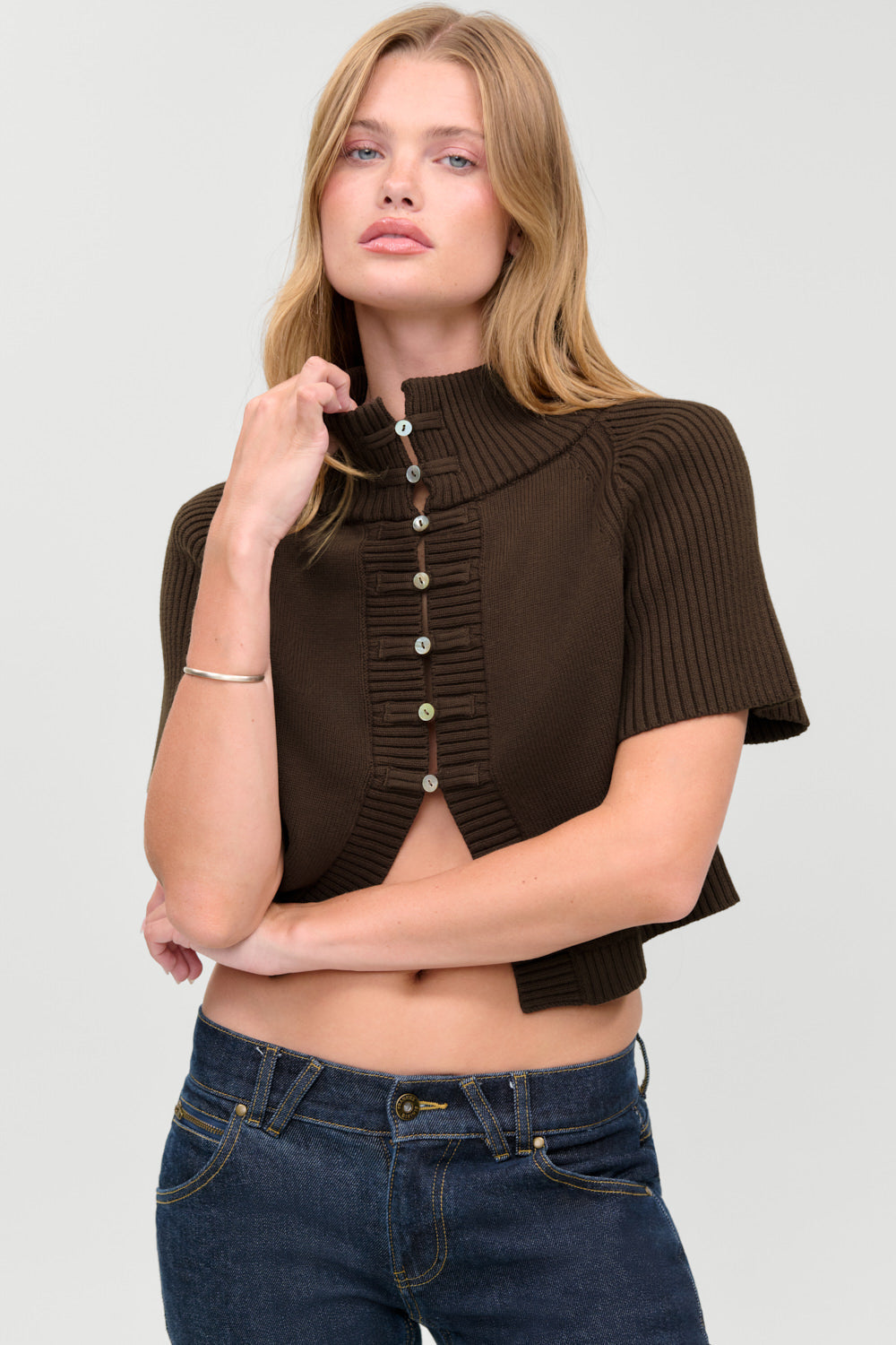 Frankie's Bikinis Everett Knit Cotton Cape in Chocolate Brown