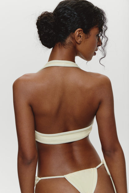 Frankie's Bikinis Jayne Terry Halter Bikini Top in Lemon