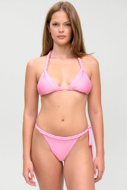 Frankie's Bikinis Talia Satin Bikini Bottom in Pink Shine