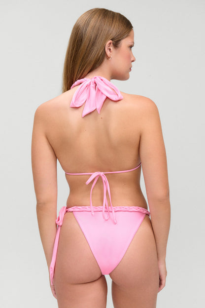 Frankie's Bikinis Talia Satin Triangle Bikini Top in Pink Shine