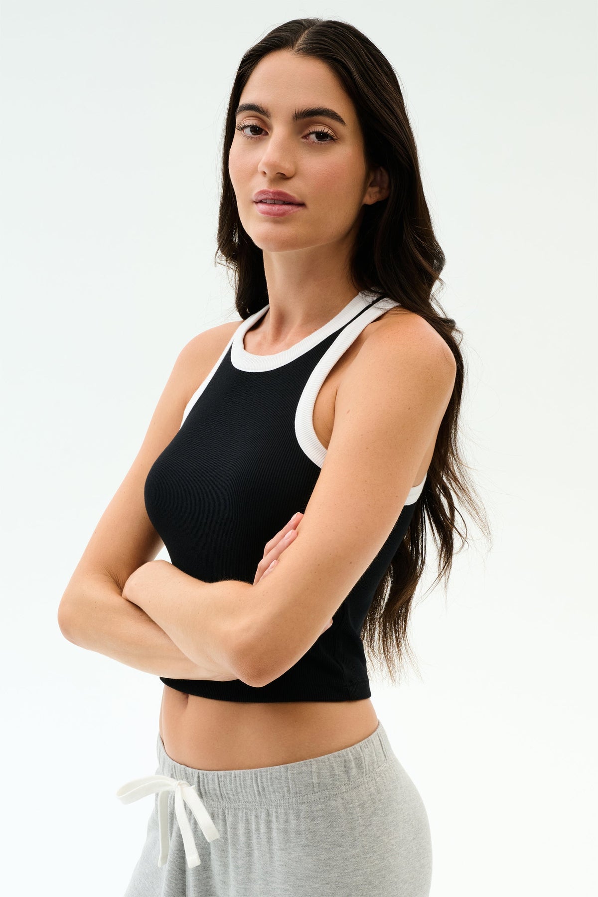 Splits59 Kiki Rib Crop Tank in Black/White