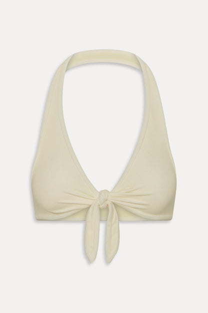 Frankie's Bikinis Jayne Terry Halter Bikini Top in Lemon