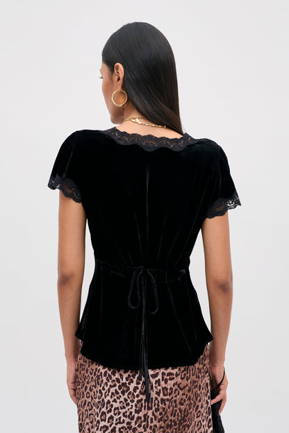 RIXO Karia Top in Black Velvet