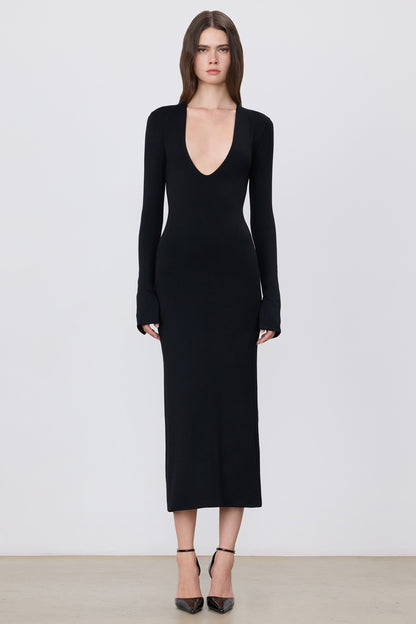 Eterne Deep-v Midi Dress in Black