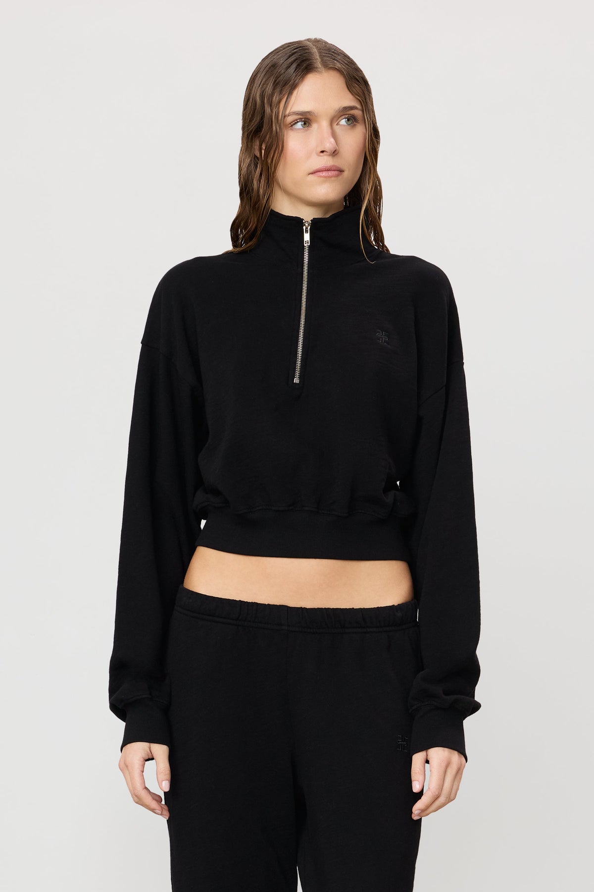 Eterne Cropped Half-zip Sweatshirt in Black