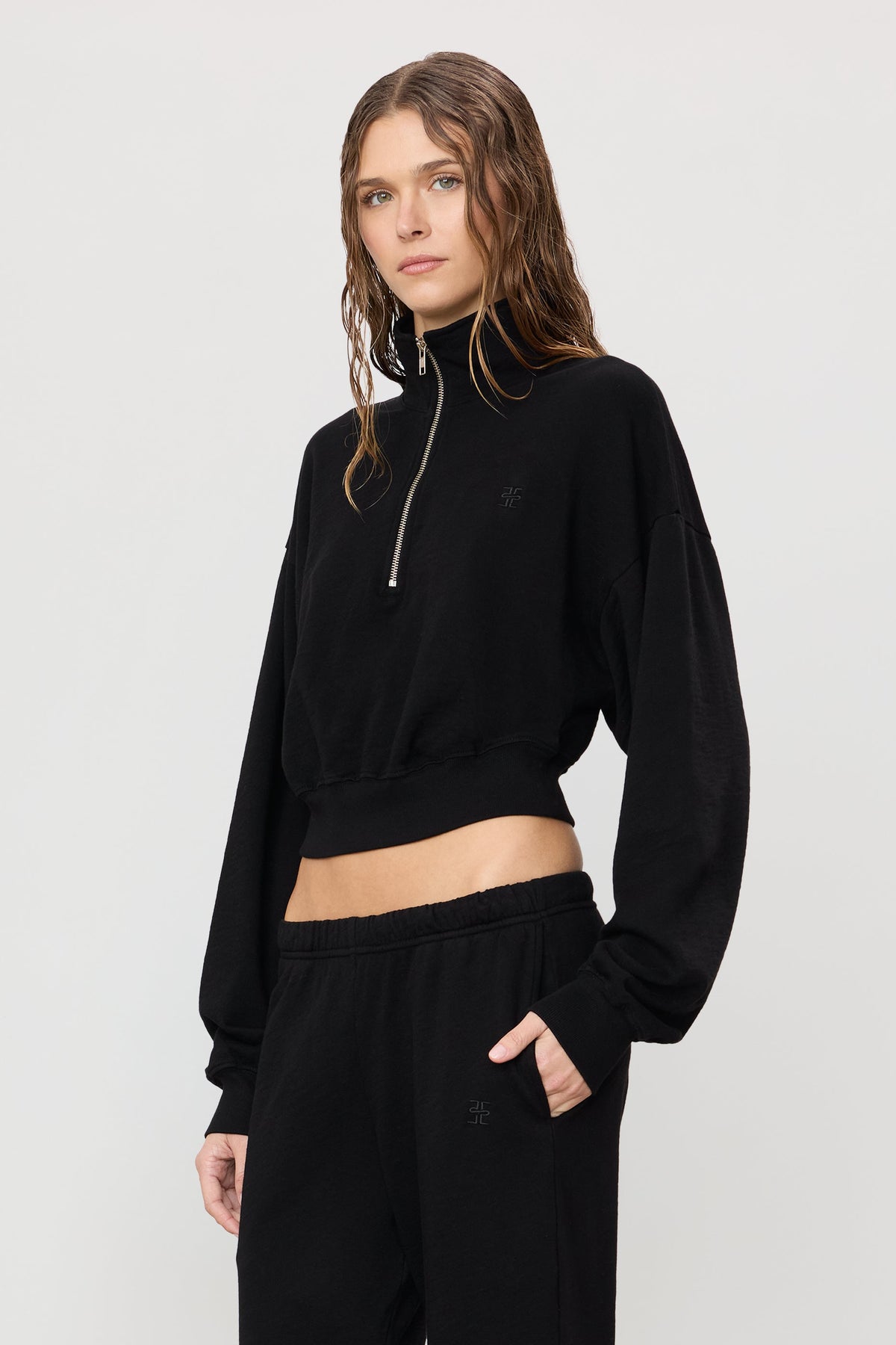 Eterne Cropped Half-zip Sweatshirt in Black