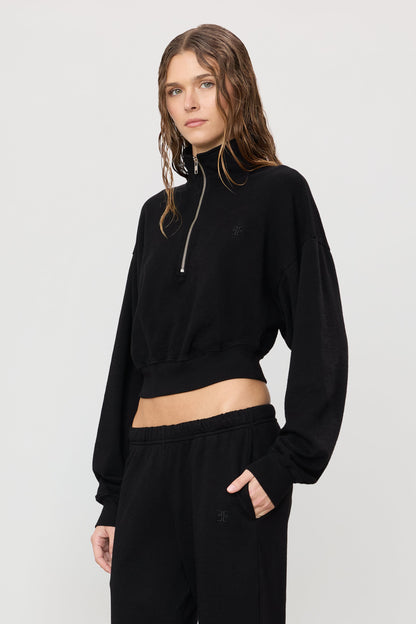 Eterne Cropped Half-zip Sweatshirt in Black