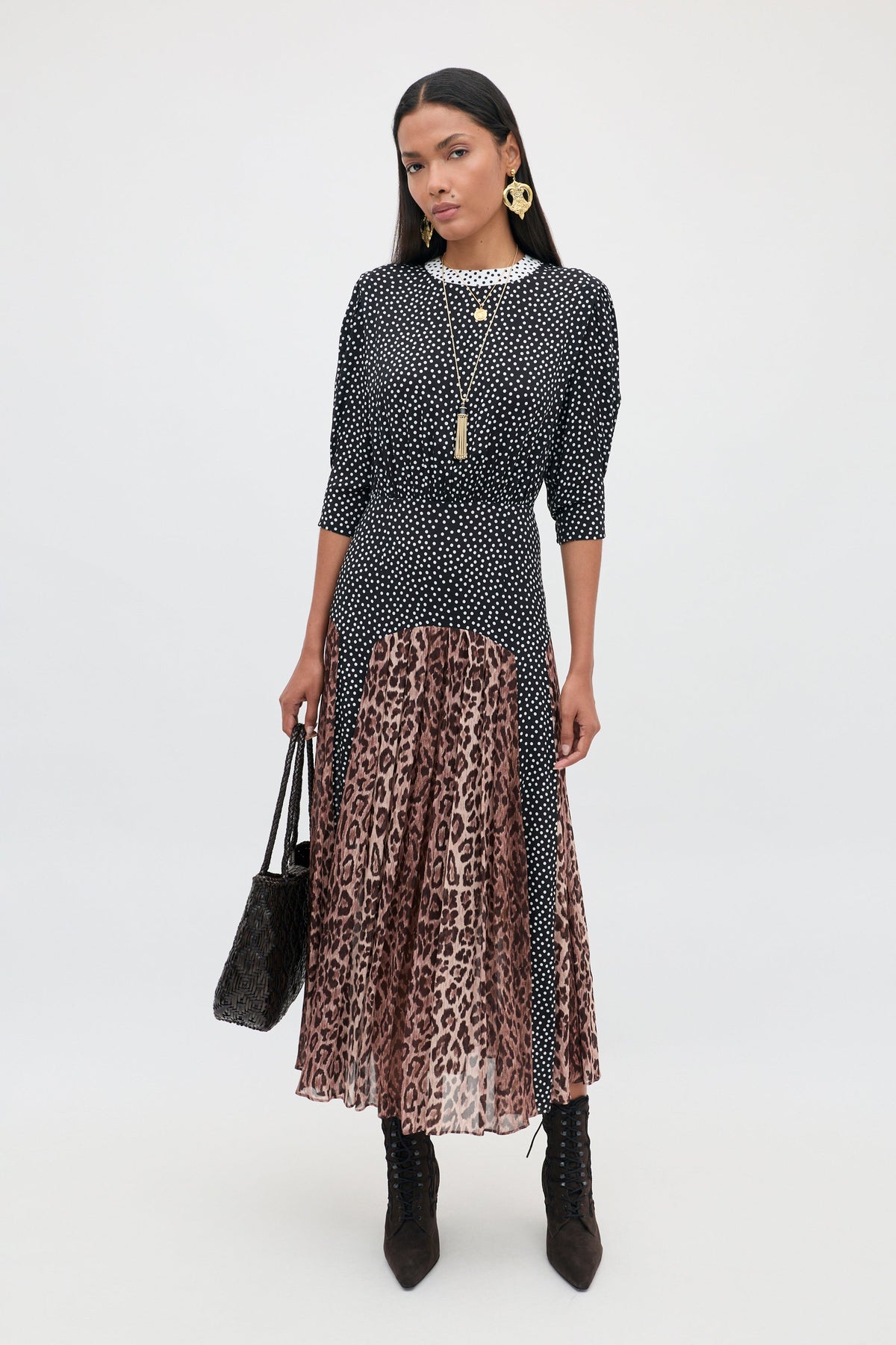 RIXO Meg Dress in Leopard Polka Dot