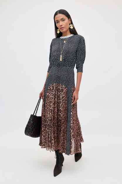 RIXO Meg Dress in Leopard Polka Dot