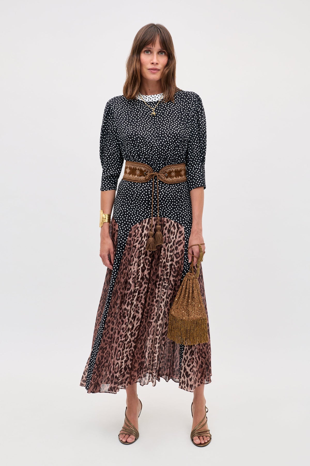 RIXO Meg Dress in Leopard Polka Dot
