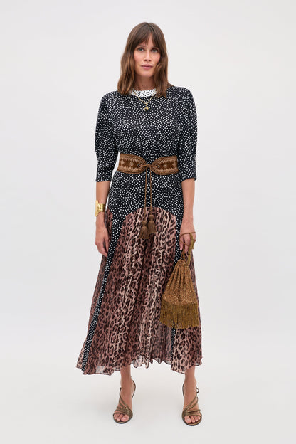 RIXO Meg Dress in Leopard Polka Dot