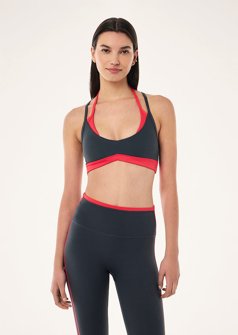 P.E Nation Override Sports Bra in Asphalt/Strawberry Red