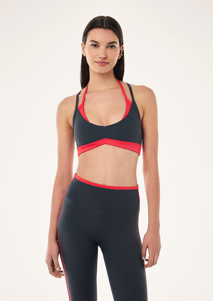 P.E Nation Override Sports Bra in Asphalt/Strawberry Red