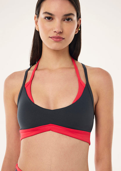 P.E Nation Override Sports Bra in Asphalt/Strawberry Red