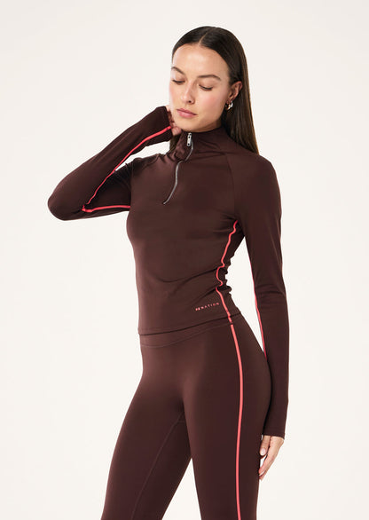 P.E Nation Routine Quarter Zip Long Sleeve in Mahogany/Diva Pink