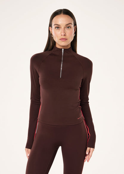 P.E Nation Routine Quarter Zip Long Sleeve in Mahogany/Diva Pink