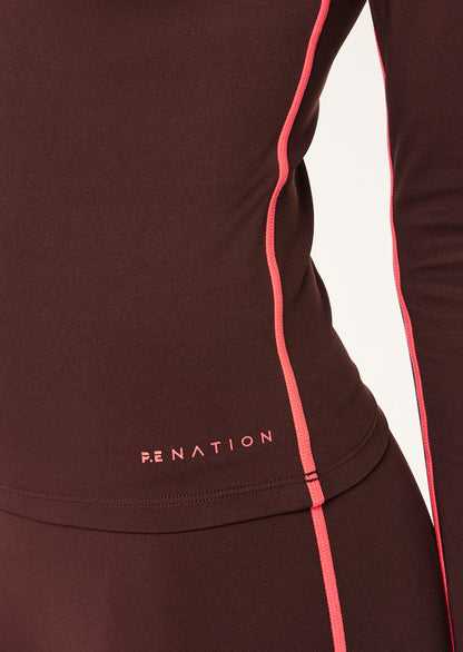 P.E Nation Routine Quarter Zip Long Sleeve in Mahogany/Diva Pink