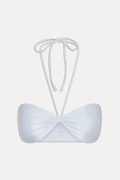 Frankie's Bikinis Rumi Satin Bandeau Bikini Top in Frosting