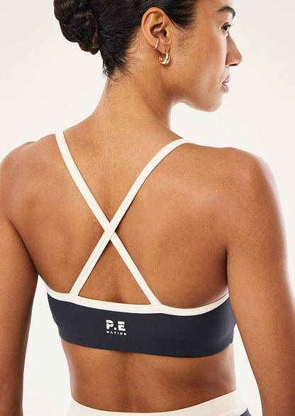 P.E Nation Spectrum Sports Bra in Marine Blue/whisper White Blud