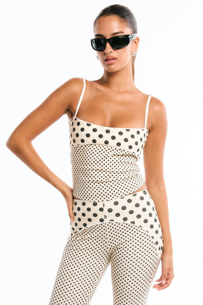 Miaou Stella Tank in Black/Nude Polka Dot