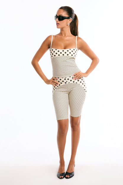 Miaou Stella Tank in Black/Nude Polka Dot
