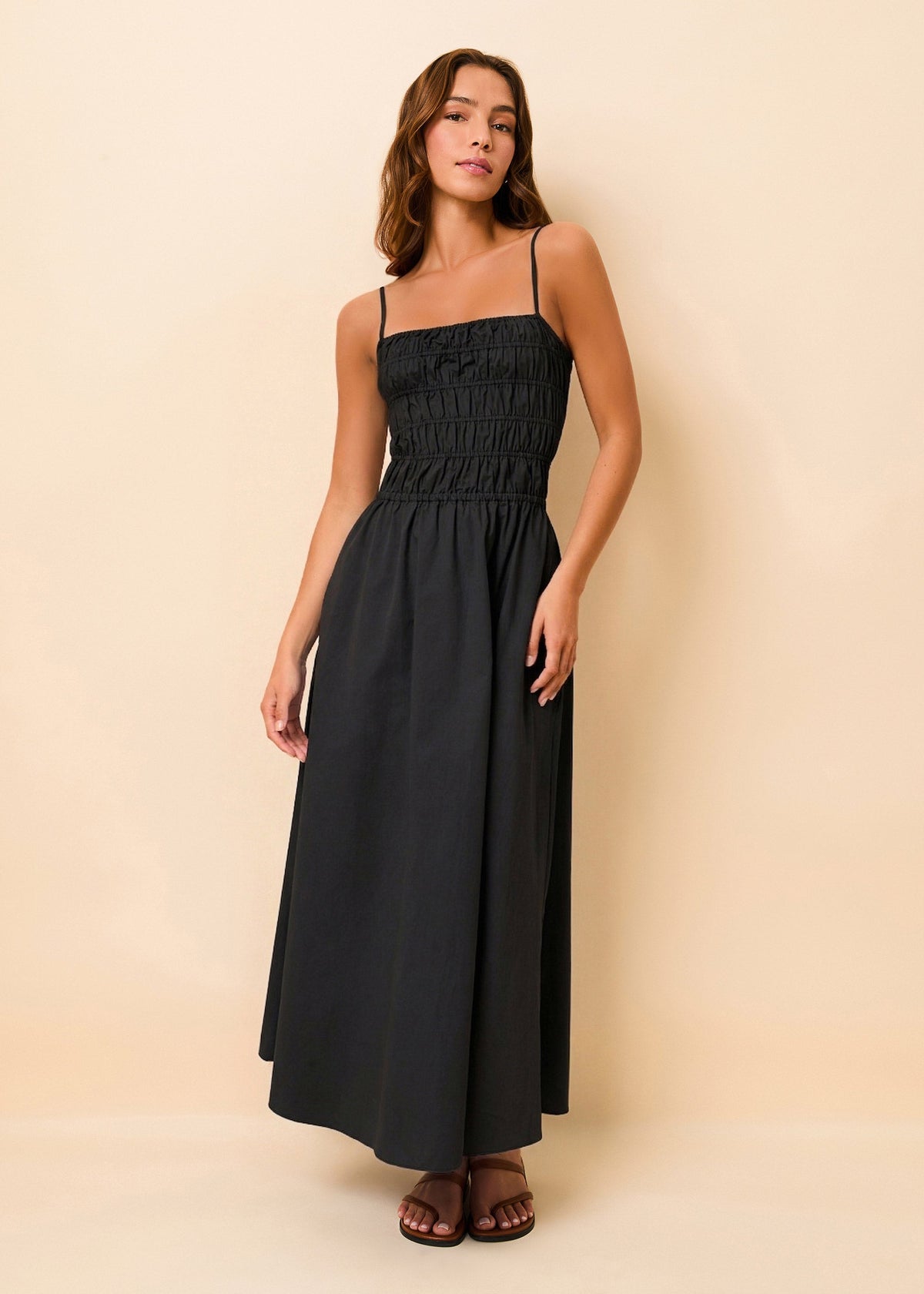 Solid & Striped Delta Midi Dress Poplin in Noir