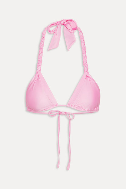 Frankie's Bikinis Talia Satin Triangle Bikini Top in Pink Shine