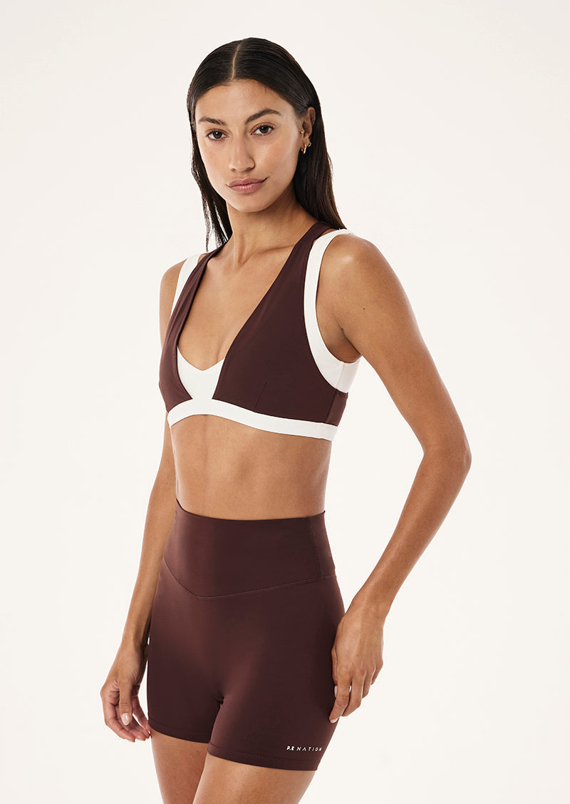 P.E Nation Unity Sports Bra in Mahogany/Whisper White