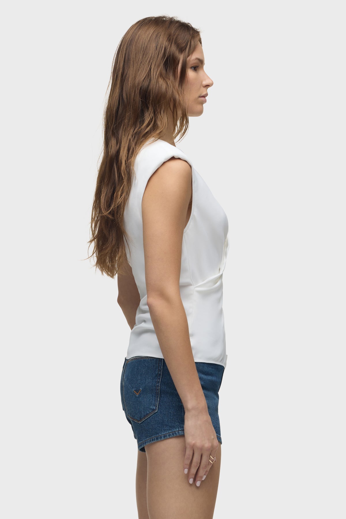 Hudson Shoulder Padded Wrap Sleeveless Tee in White