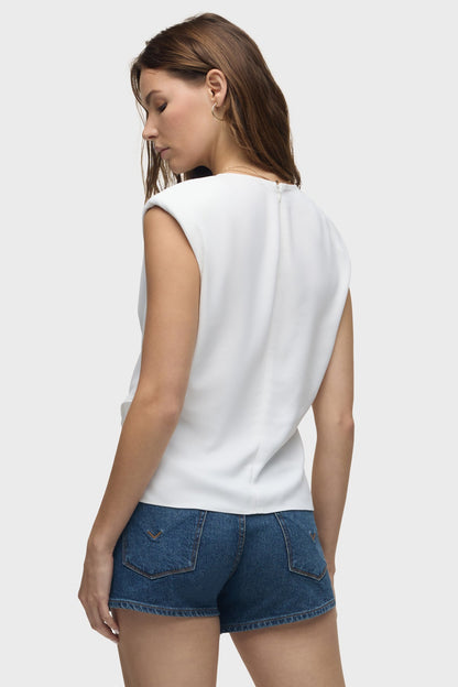 Hudson Shoulder Padded Wrap Sleeveless Tee in White