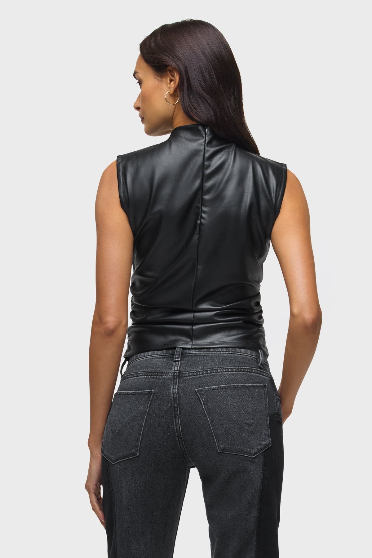 Hudson Vegan Leather Ruched Top in Black
