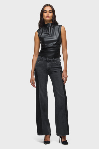 Hudson Vegan Leather Ruched Top in Black