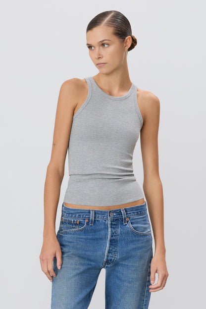 Eterne High Neck Fitted Tank in Heather Grey