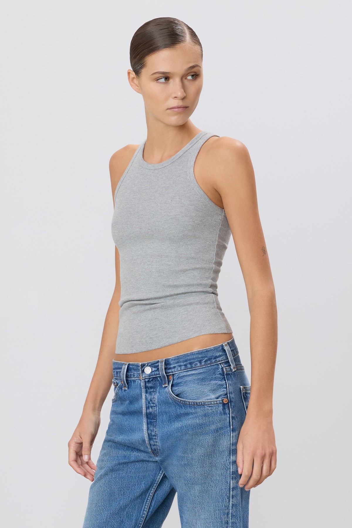 Eterne High Neck Fitted Tank in Heather Grey