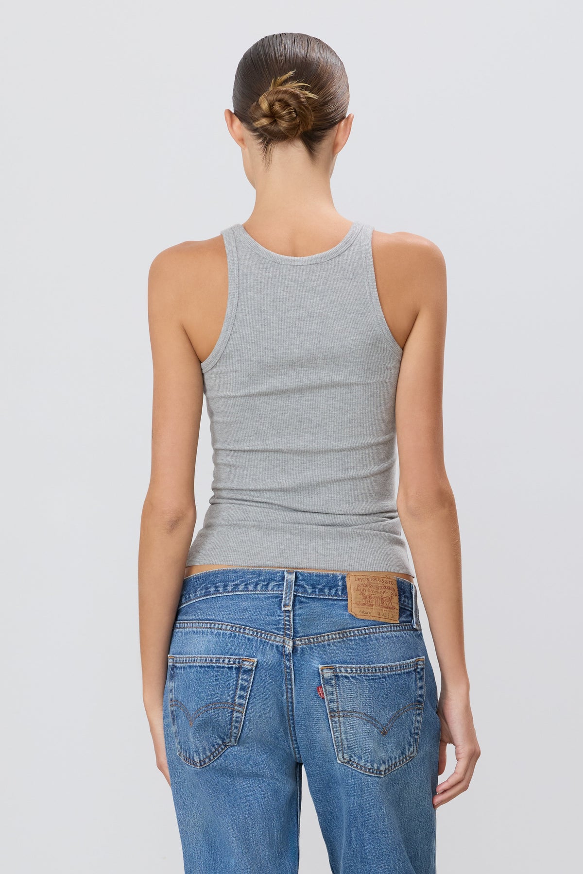 Eterne High Neck Fitted Tank in Heather Grey